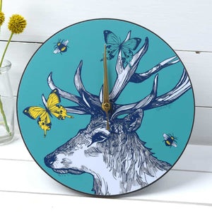 Stag, Butterflies and Bees Wall Clock by Gillian Kyle