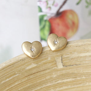 Golden worn heart and crystal earrings by Peace of Mind
