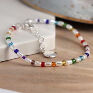 Ivory pearl and rainbow bead bracelet