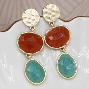 Golden hammered disc and mixed stone earrings by Peace of Mind