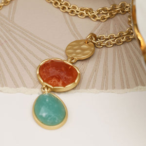 Golden hammered disc and mixed stone necklace by Peace of Mind