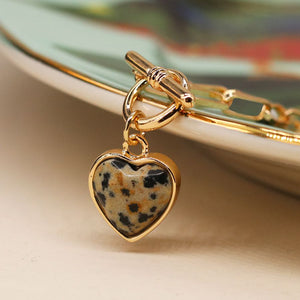 Golden dalmation heart necklace with t-bar by Peace of Mind
