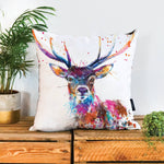 Load image into Gallery viewer, Splatter Rainbow Stag Vegan Suede Cushion
