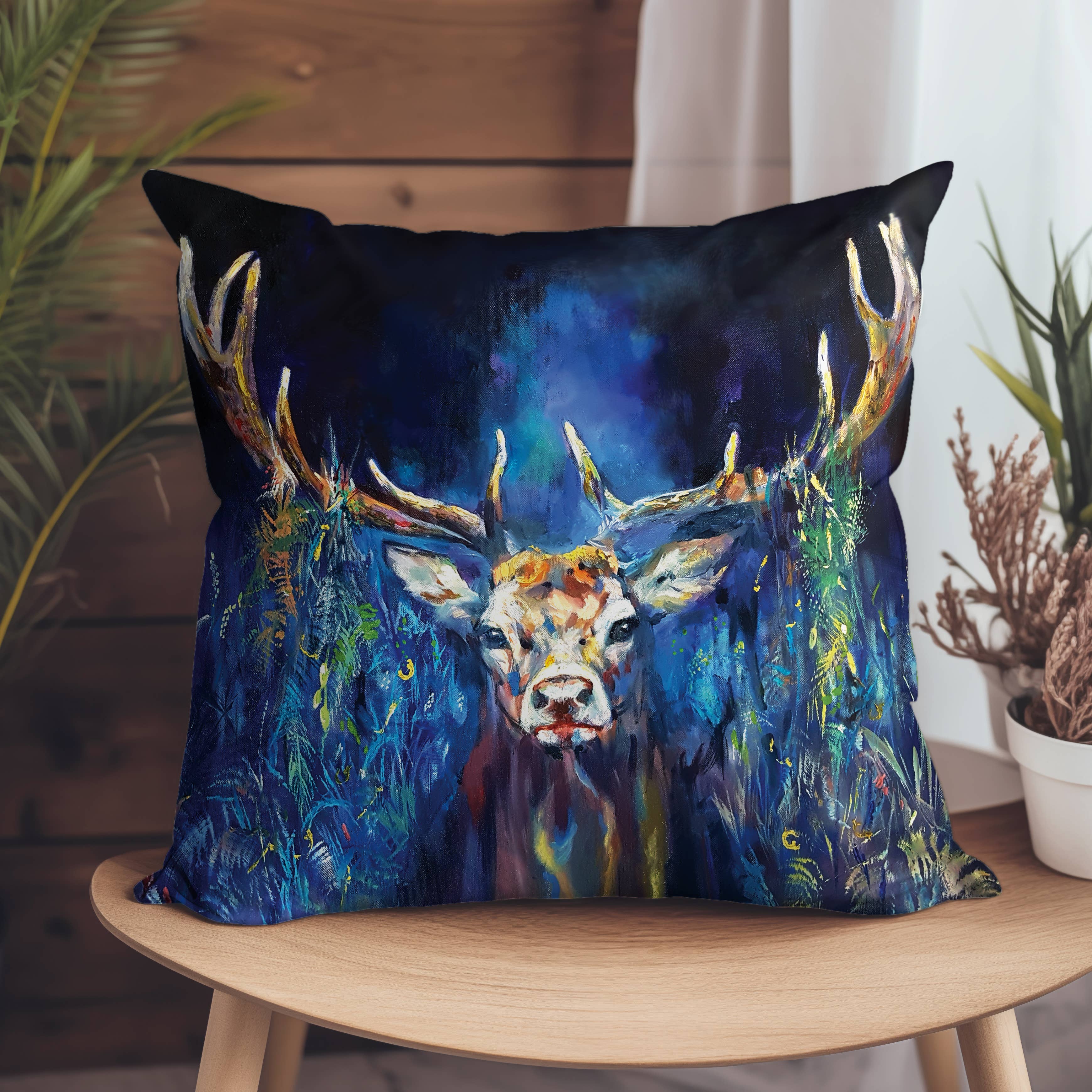 Blue Grazing Stag Cushion