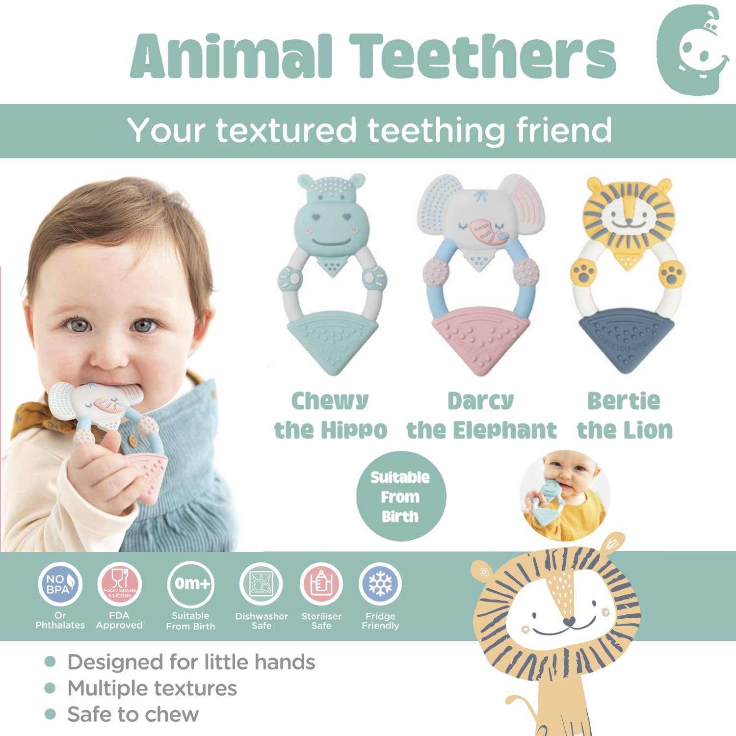 Textured Baby Animal Teether - Darcy the Elephant