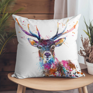 Splatter Rainbow Stag Vegan Suede Cushion