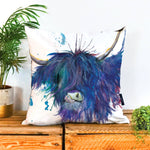 Load image into Gallery viewer, Splatter Highland Cow Vegan Suede Cushion
