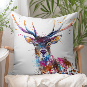 Splatter Rainbow Stag Vegan Suede Cushion