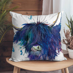 Load image into Gallery viewer, Splatter Highland Cow Vegan Suede Cushion
