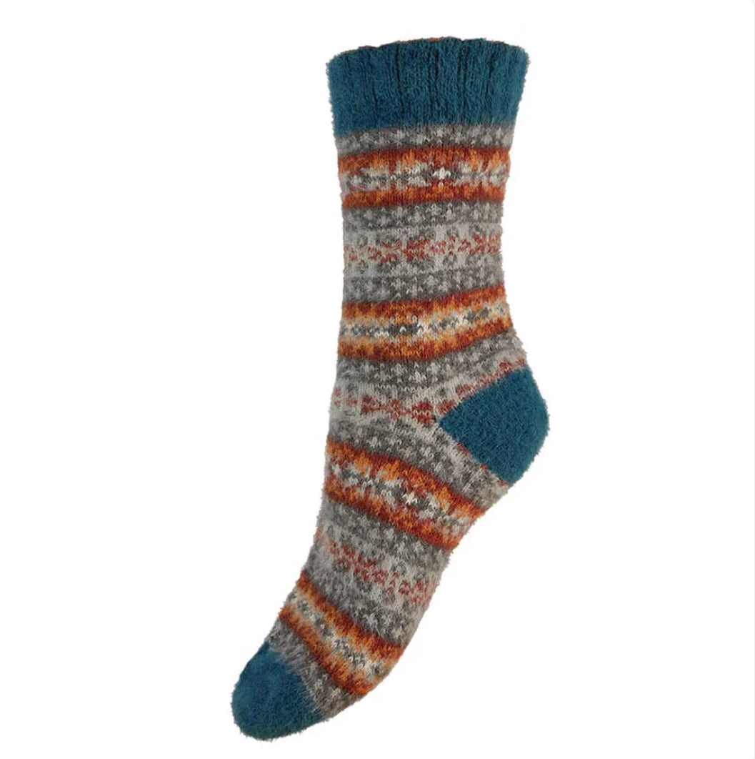 Mauve and orange fairisle Wool Blend Socks Size 4-7 by Gemjar