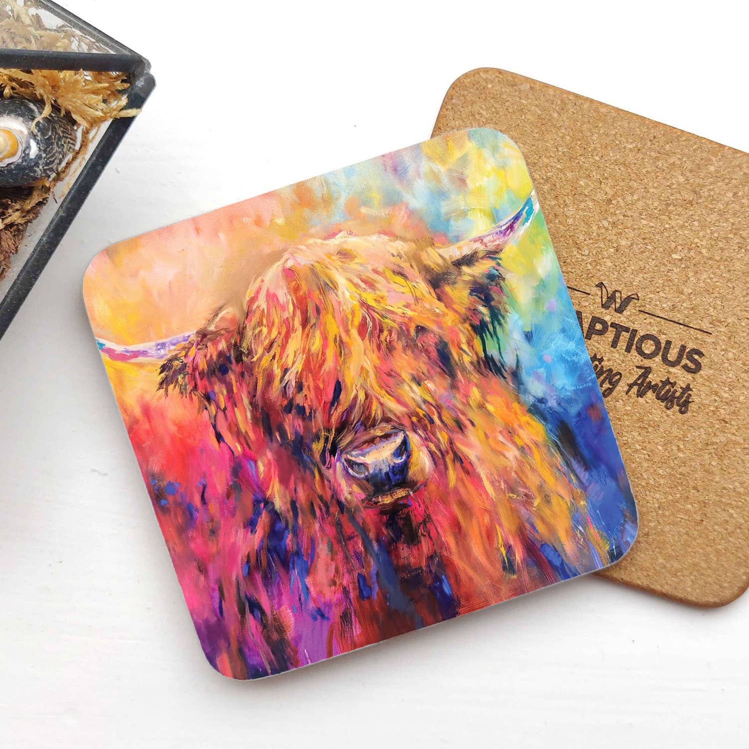 Rainbow Highland Cow Coaster