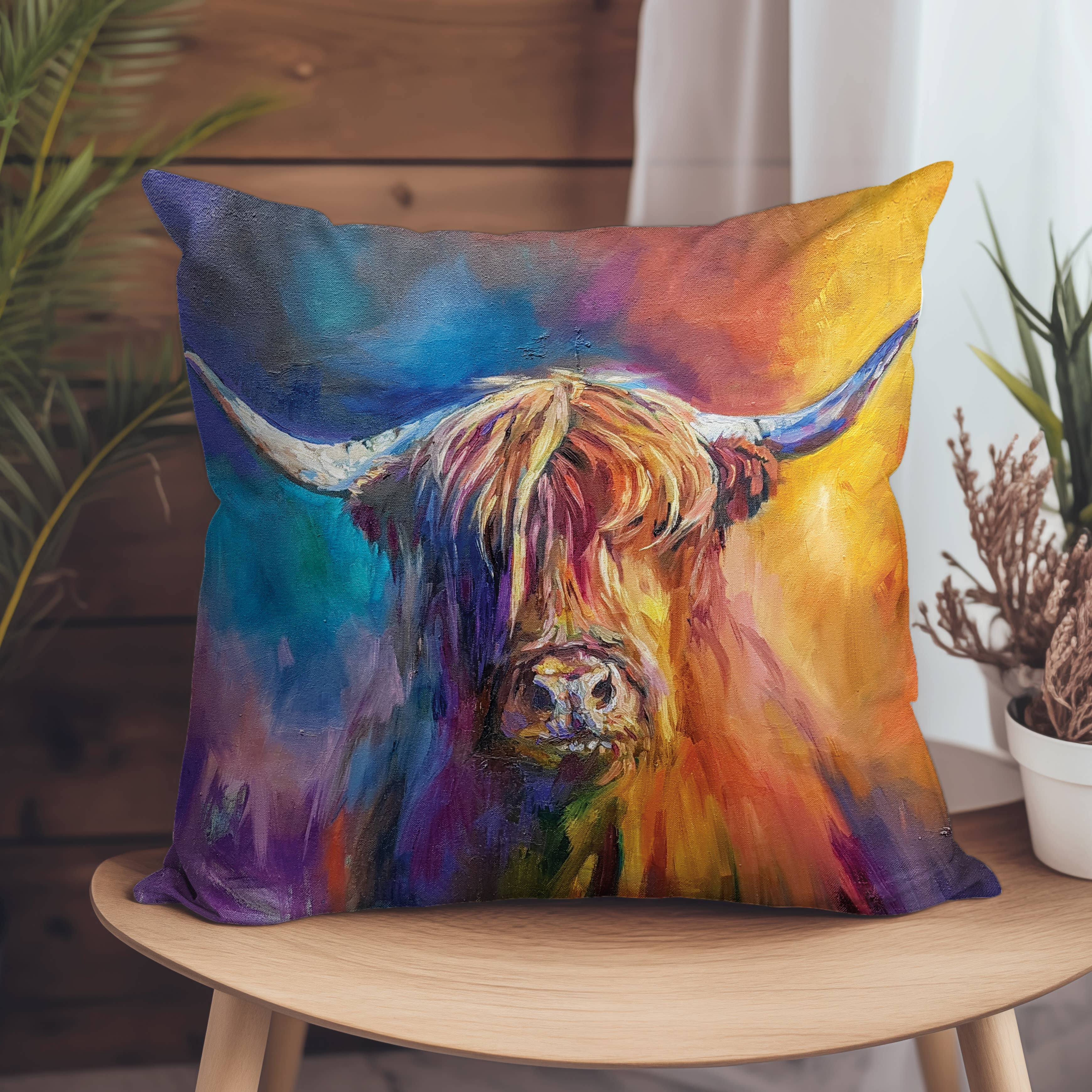 Harris Highland Cow Vegan Suede Cushion