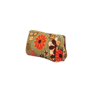 Powder Small Quilted Vanity Bag - 70s Kaleidoscope Floral Sage