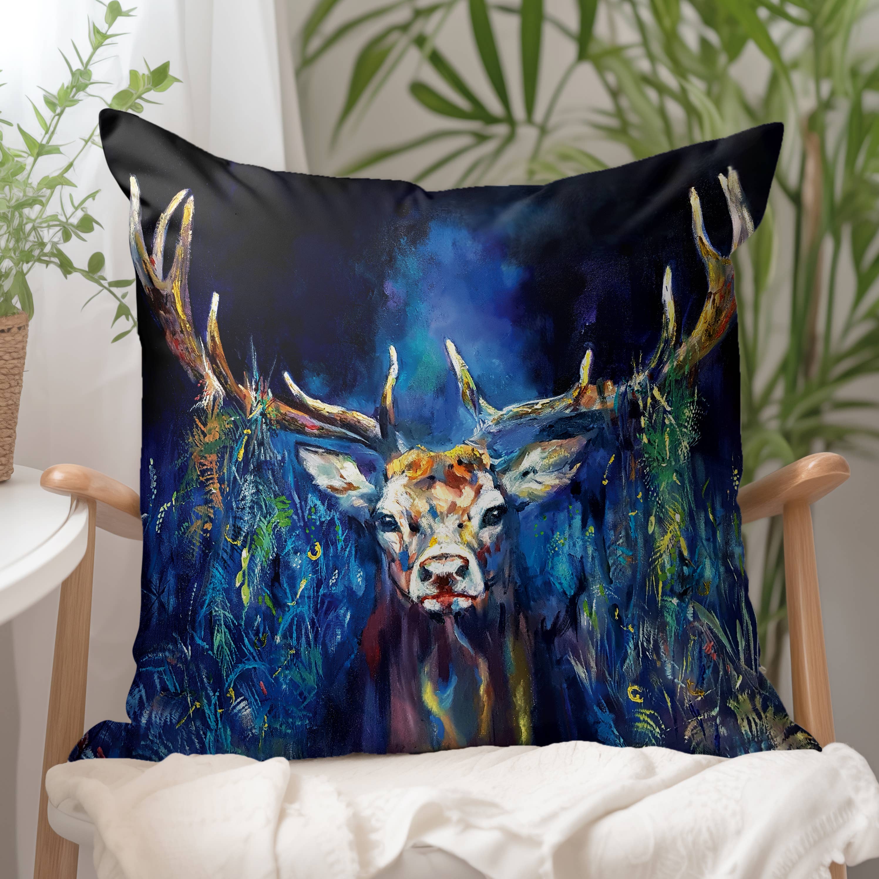 Blue Grazing Stag Cushion