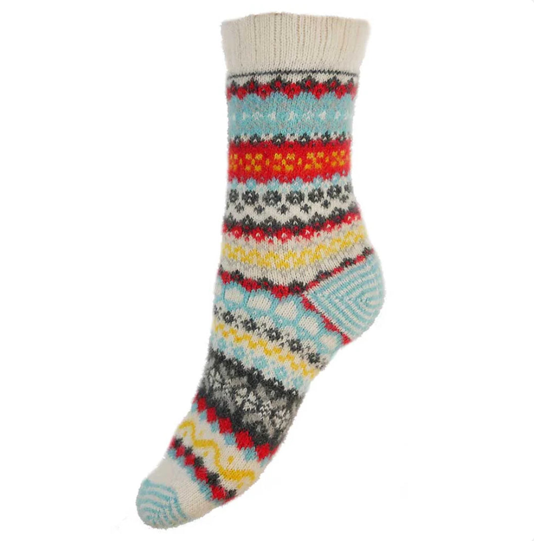 Cream red and blue Nordic Socks Size 4-7 by Gemjar
