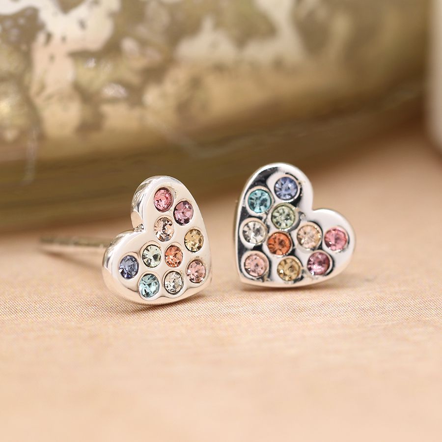 Sterling silver pastel rhinestone heart earrings