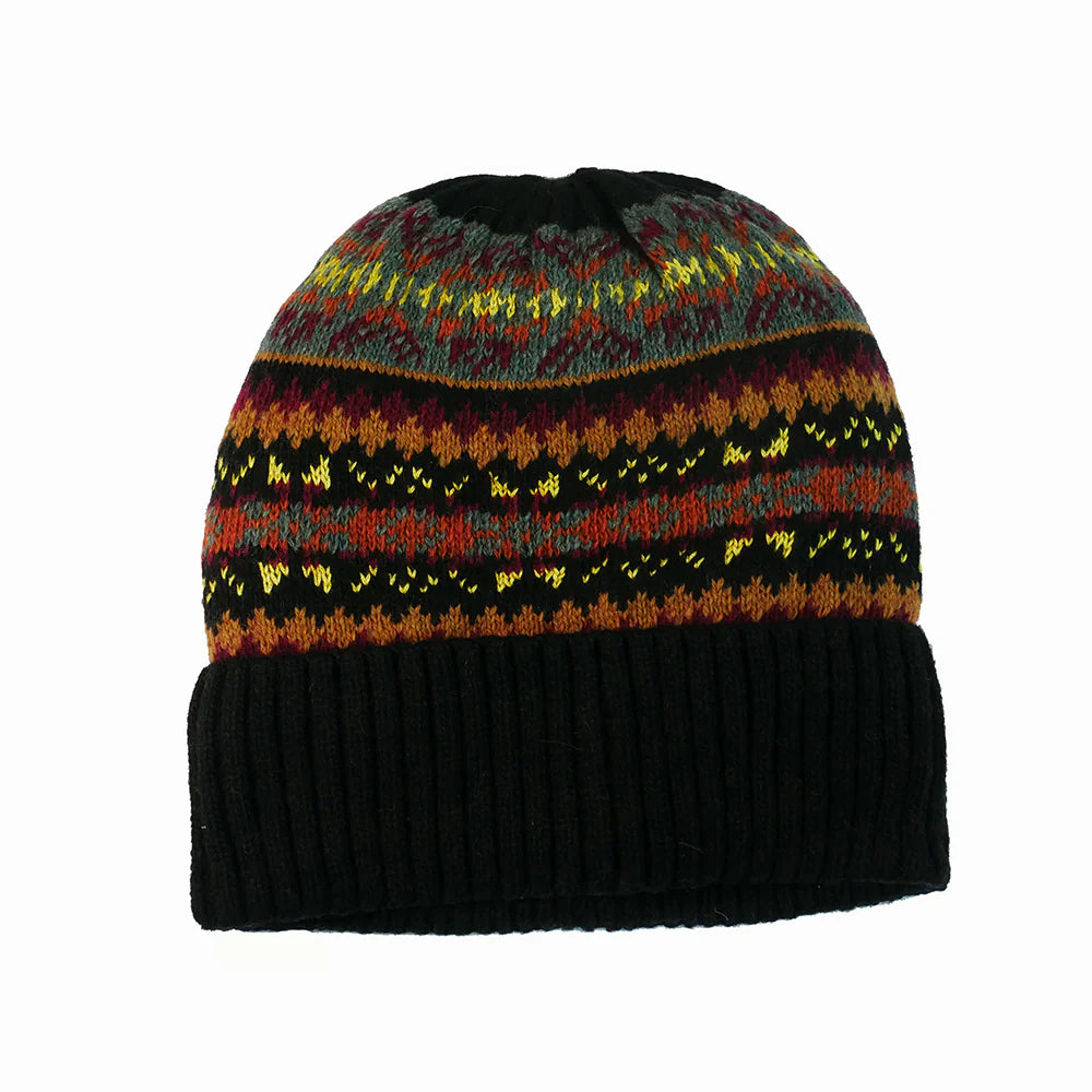 Joya Black and Yellow Fleece Lined Fairisle Hat