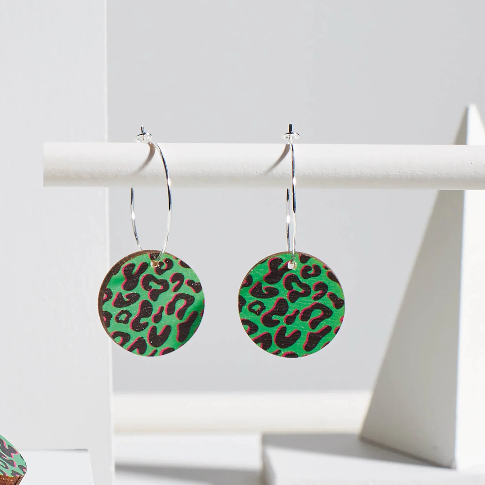 Donna Hoops Green Leopard Print Earrings by Ishbel Watson