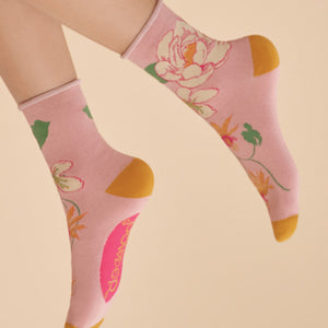 Powder Tropical Floral Ankle Socks - Petal