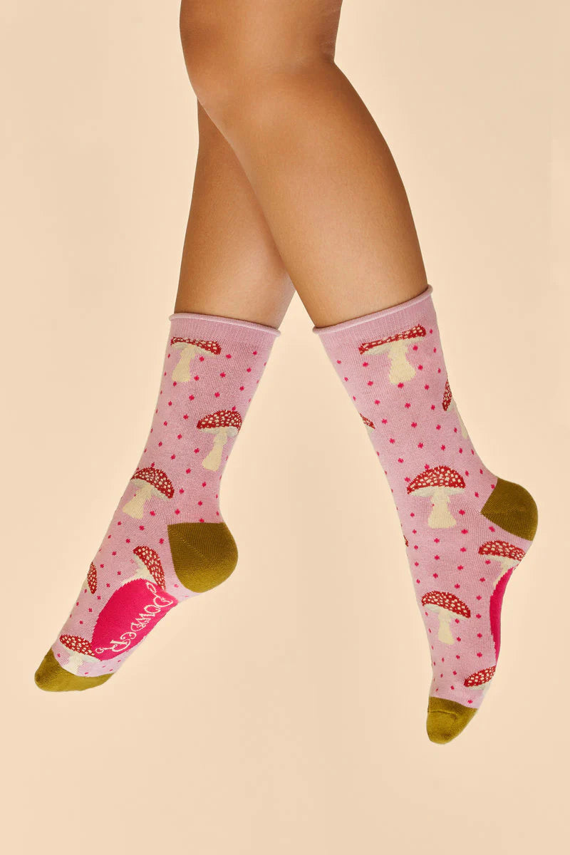 Powder Tiny Toadstools Ankle Socks - Pink