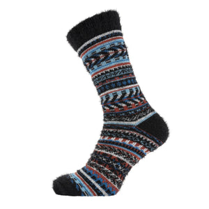 Joya Black, Blue and Rust Patterned Scandi Wool Blend Socks