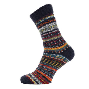 Joya Navy Patterned Scandi Wool Blend Socks