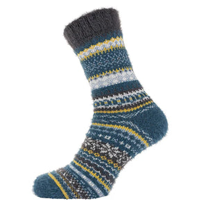 Joya Blue and Yellow Patterned Scandi Wool Blend Socks