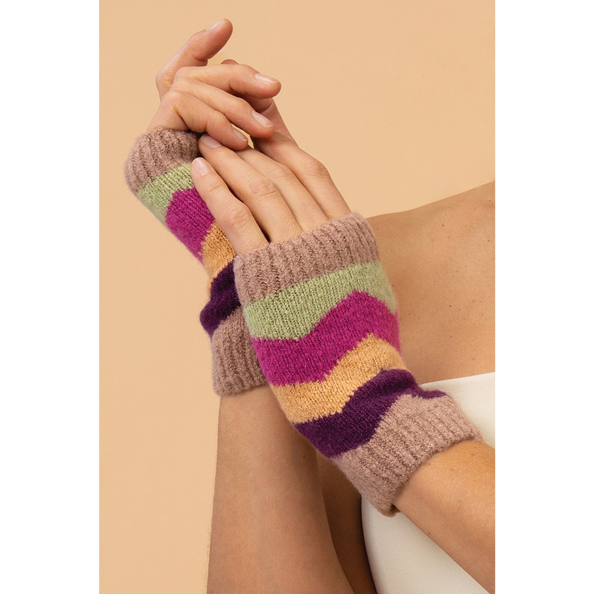 Ladies Nora Wrist Warmers - Taupe Mix