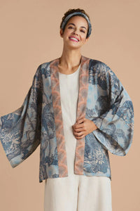 Tropical Design Ladies Kimono Jacket Blue