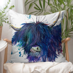 Load image into Gallery viewer, Splatter Highland Cow Vegan Suede Cushion
