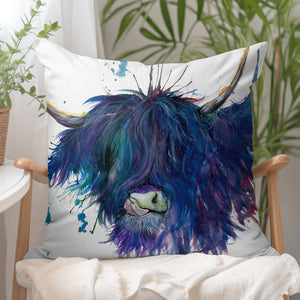 Splatter Highland Cow Vegan Suede Cushion