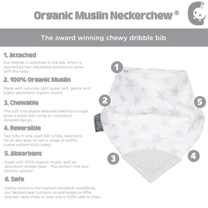 Neckerchew Teething Muslin Dribble Bib - Silver Stars