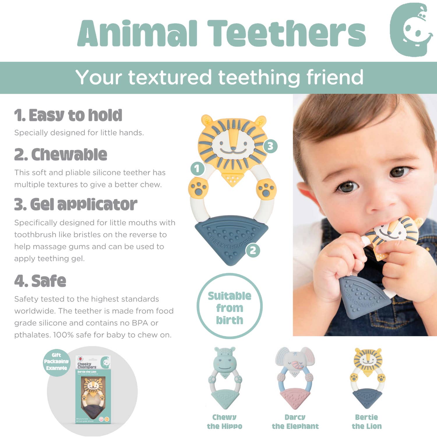 Textured Baby Animal Teether - Chewy the Hippo