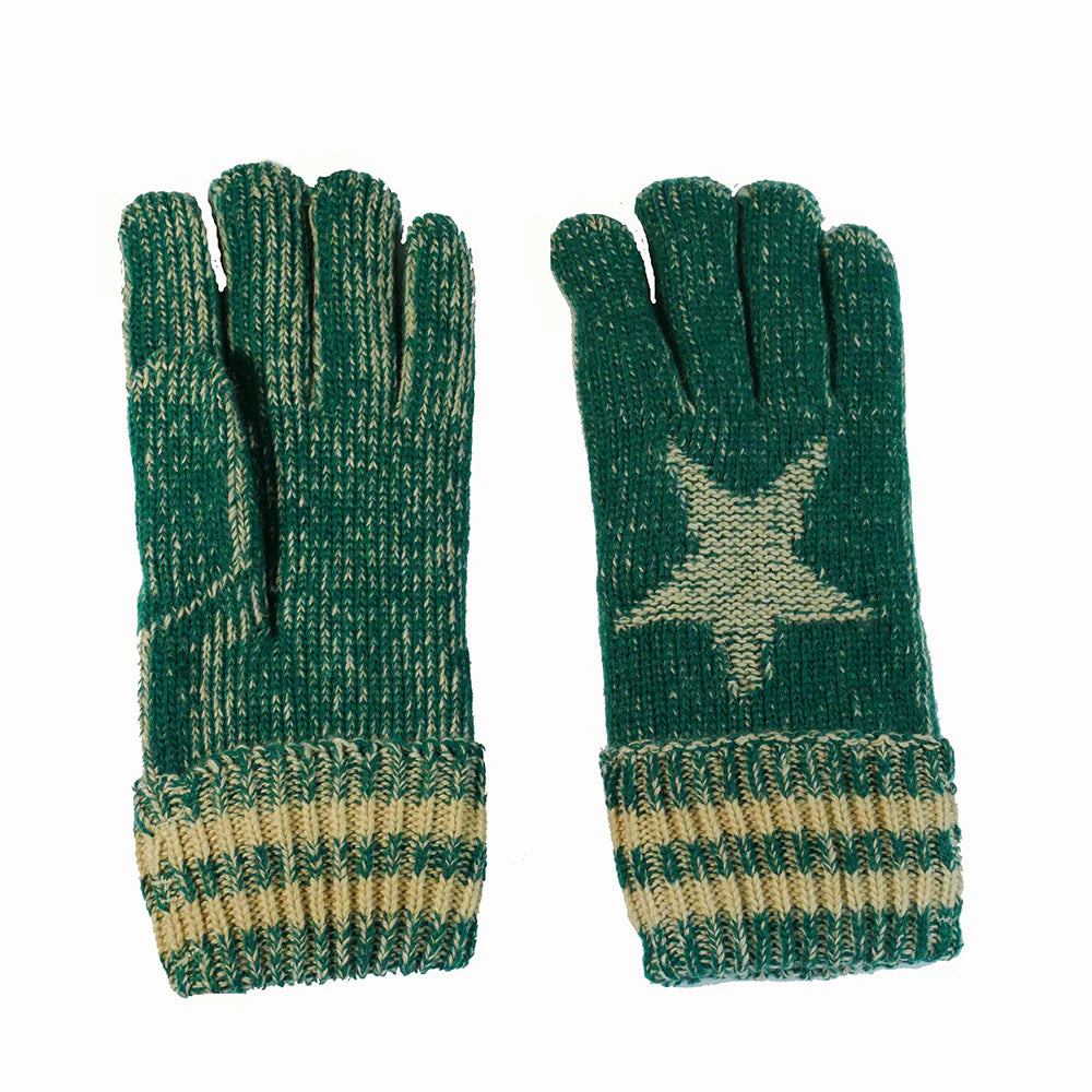 Joya Green Fleece Lined Wool Blend Men's Gloves with Cream Star