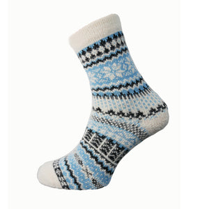 Joya Cream and Blue Patterned Wool Blend socks