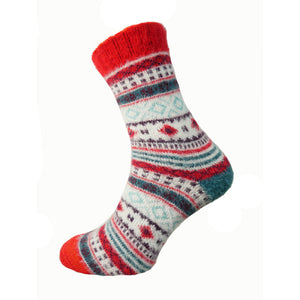 Joya Red, Blue and Cream Patterned Wool Blend Socks