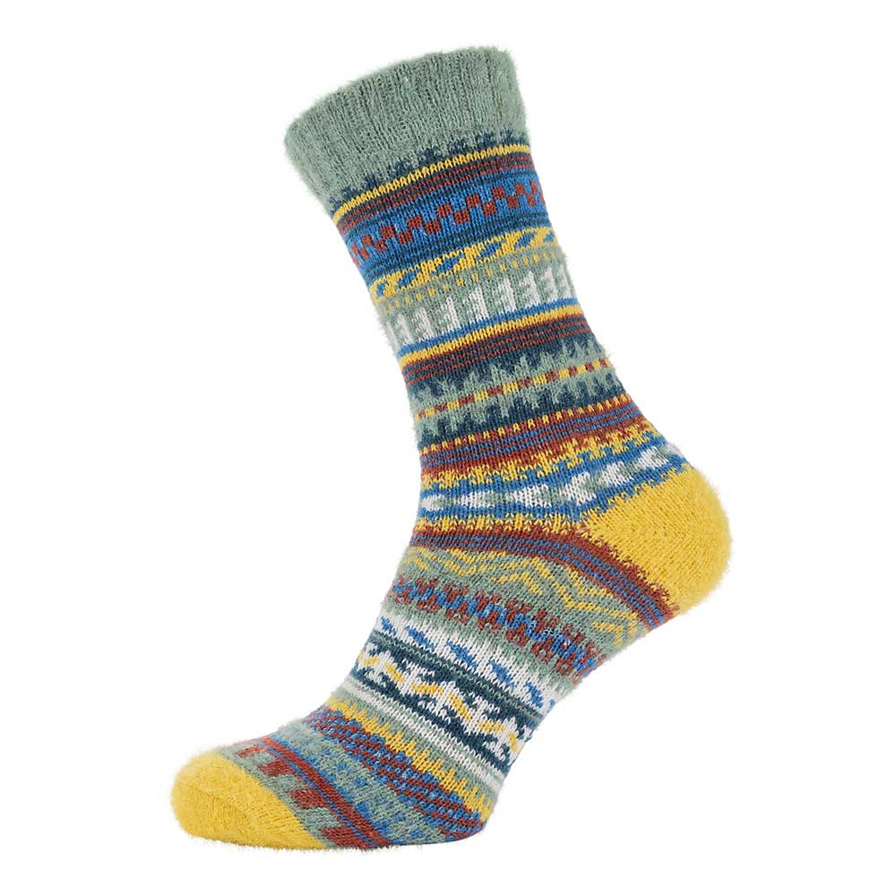 Joya Green and Yellow Patterned Scandi Wool Blend Socks