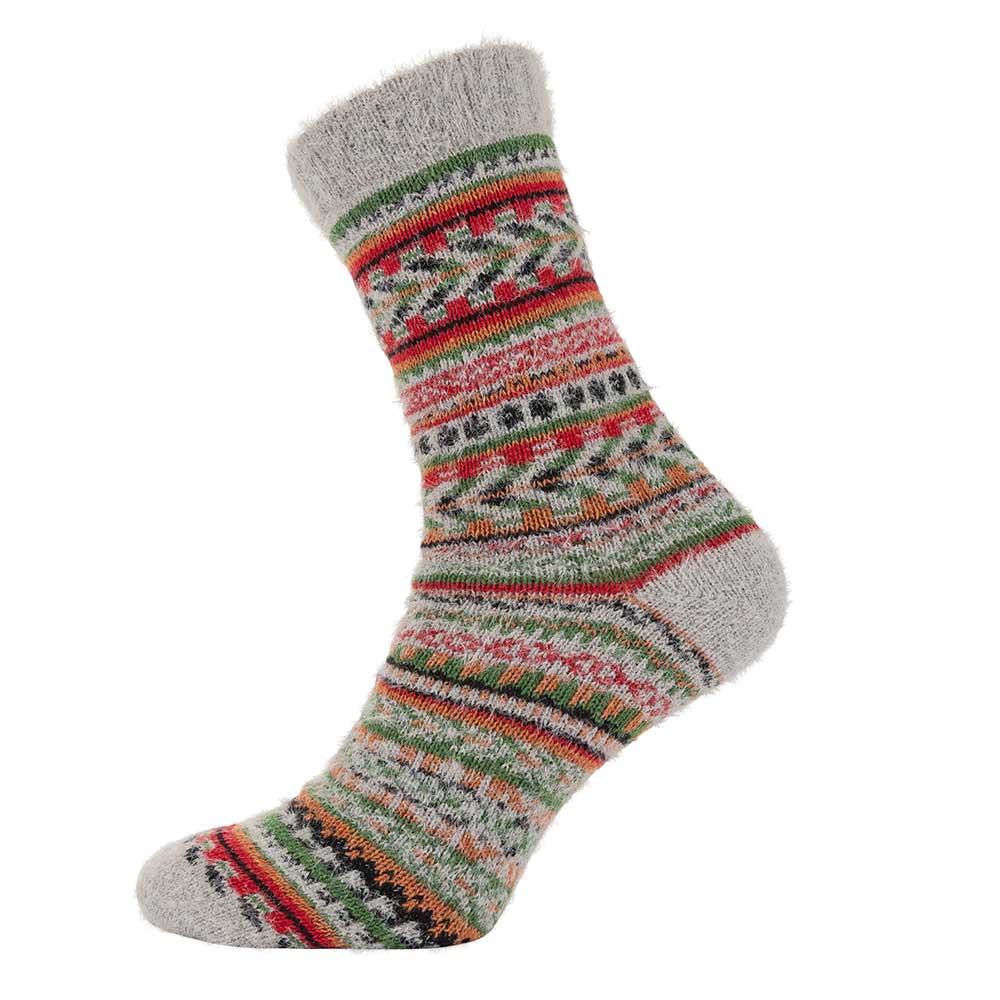 Joya Grey Patterned Scandi Wool Blend socks