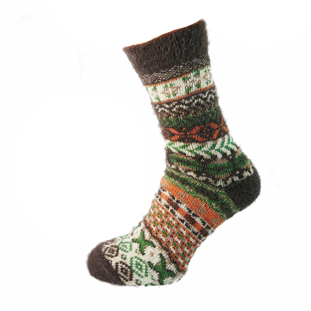 Joya Brown, Orange and Green Nordic Patterned Wool Blend socks