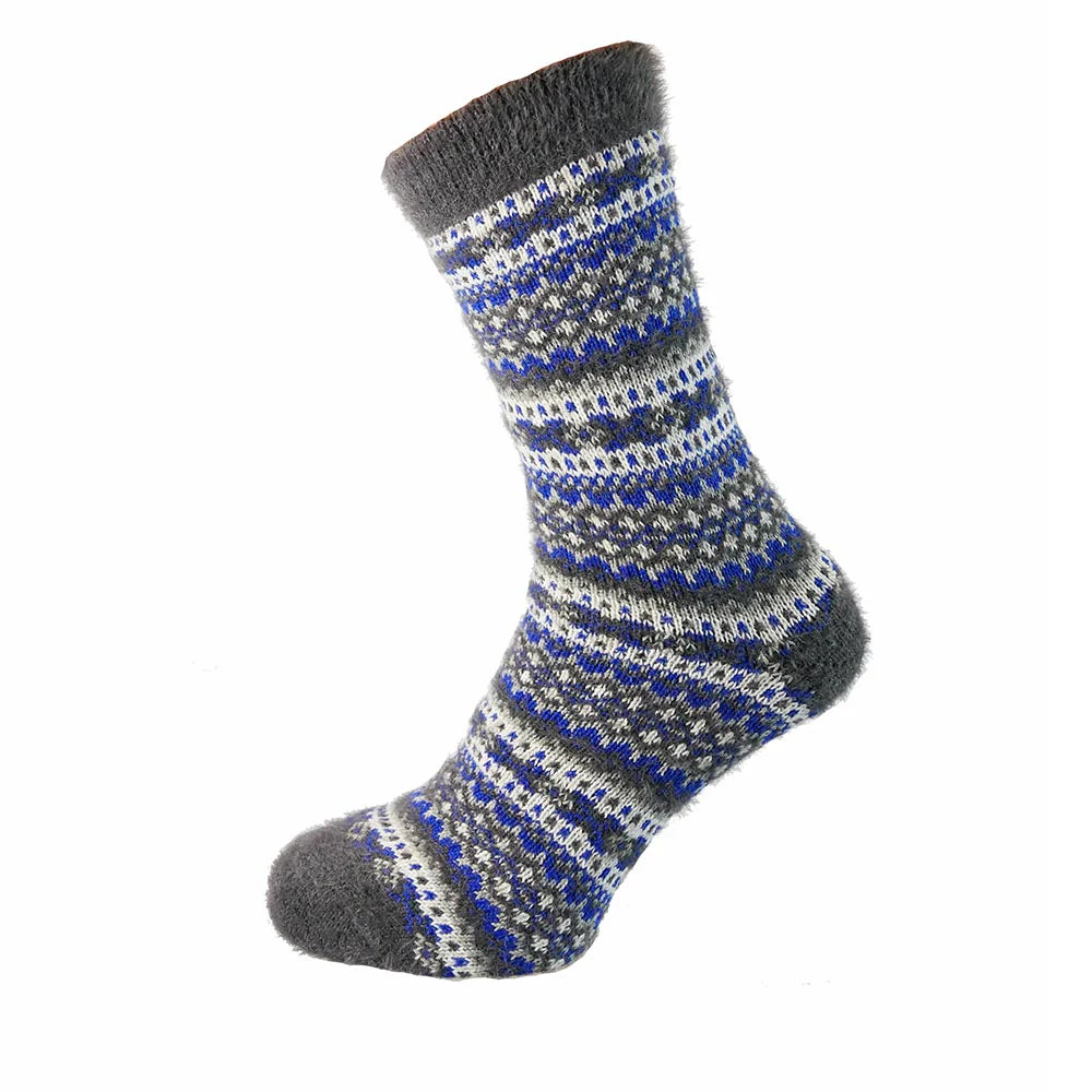 Joya Dark Blue Patterned Wool Blend Socks