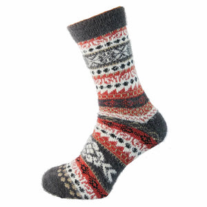 Joya Dark Grey with White and Rust Nordic Pattern Wool Blend socks