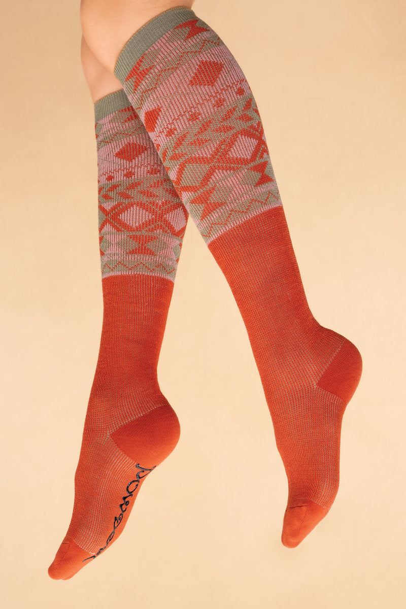 Powder Fair Isle Triangle Boot Socks - Orange