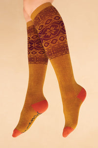 Fair Isle Star Boot Socks - Mustard