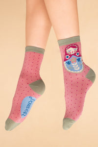Powder  Matryoshka Doll Ankle Socks - Petal