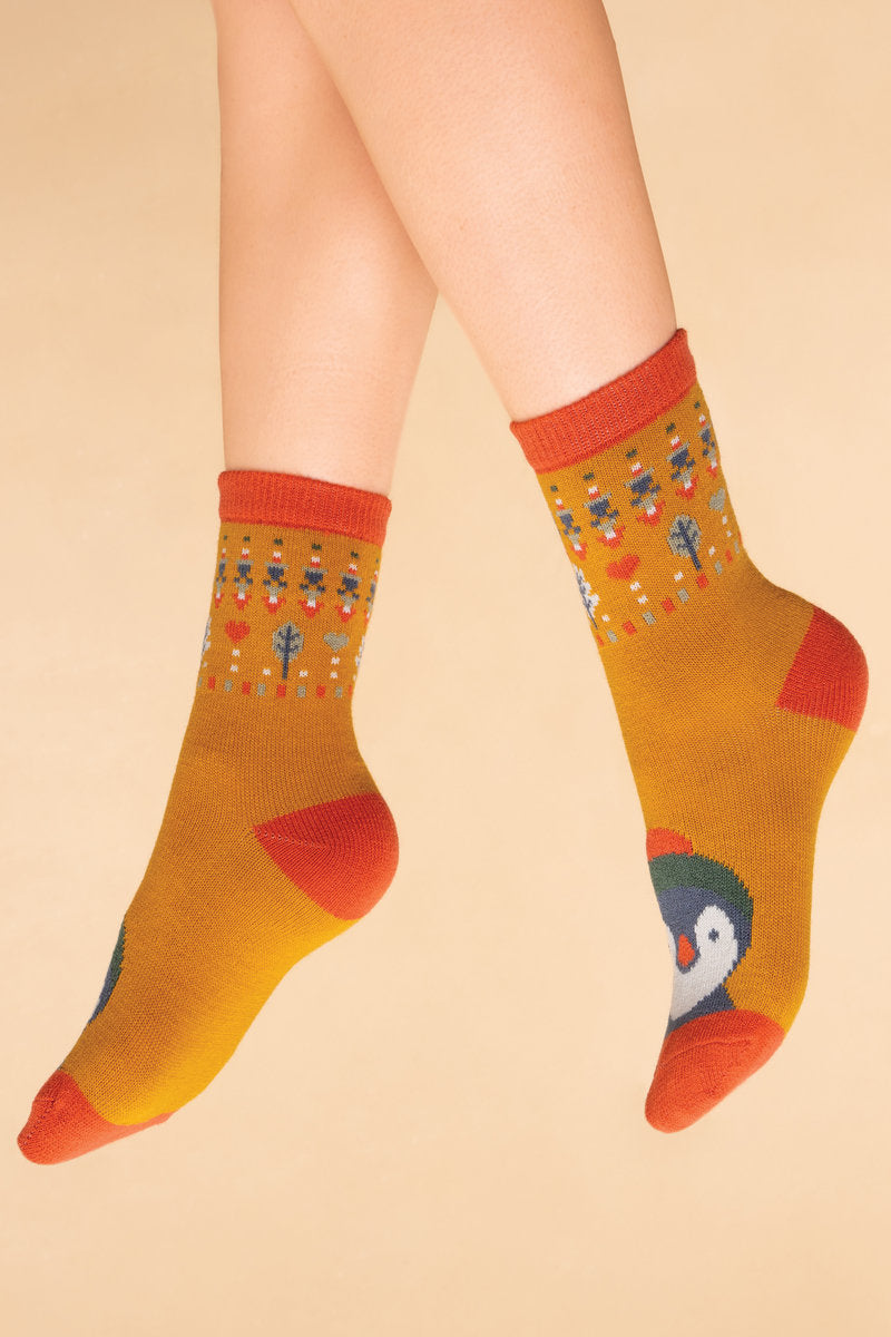 Penguin Knitted Socks  - Mustard