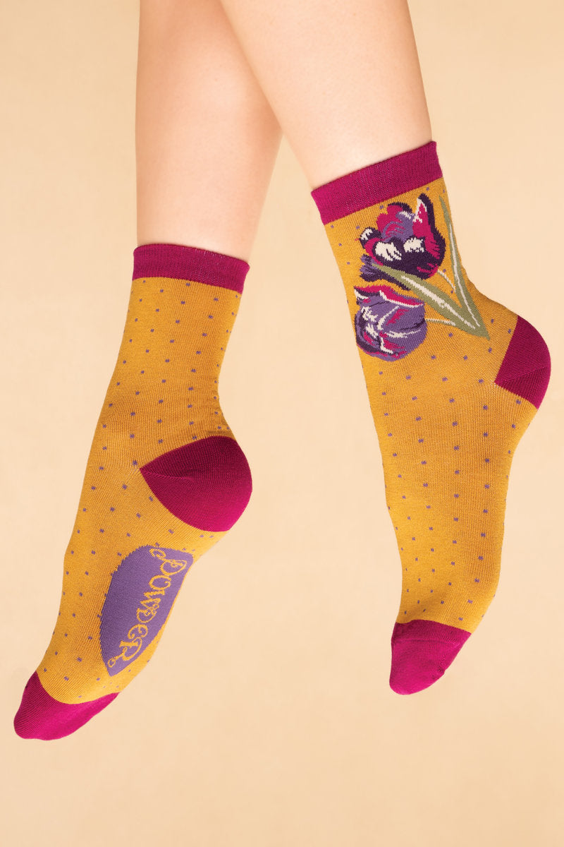 Powder Tulips Ankle Socks Socks - Mustard