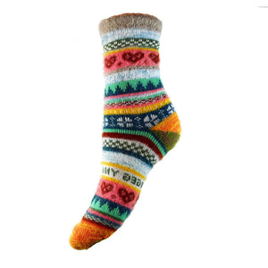 Womens Multi Coloured, Grey Cuff, Scandi Patterned Socks