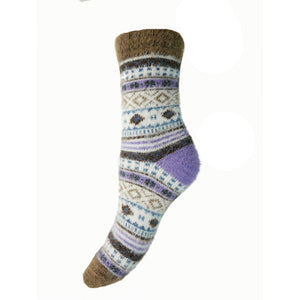 Joya Womens Purple and Brown Patterned Wool Blend Socks