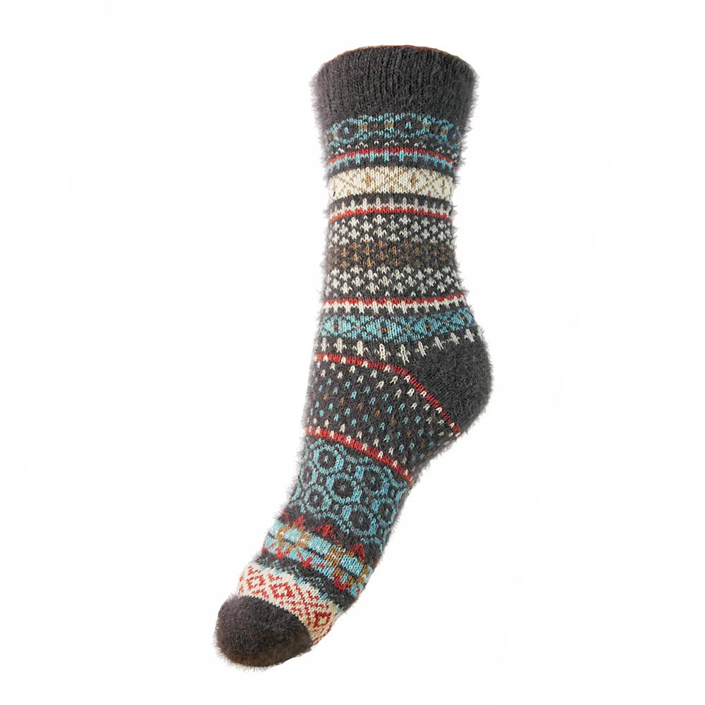 Womens Grey Scandi patterned soft Wool Blend socks