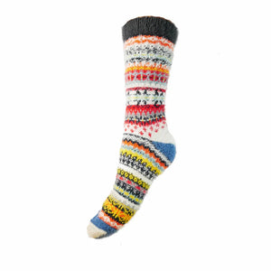 Womens White and Multi coloured patterned soft Wool Blend socks